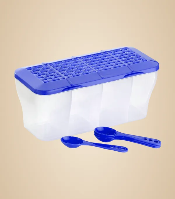 Royal_Blue_and_Transparent_Plastic_Kitchen_Storage_Container_With_3_Compartments_&_Measuring_Spoons