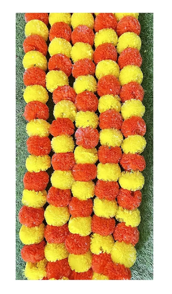 JnS_Artificial_Marigold_Flower_Garlands–Fluffy_Marigold_Strings_for_Diwali,Pooja,Wedding,Festival,Housewarming,Home,Mandir,Wall,Door,Home_Decor–Reusable_Trousseau_Gift_-_Yellow_&_Dark_Orange,5_Pcs