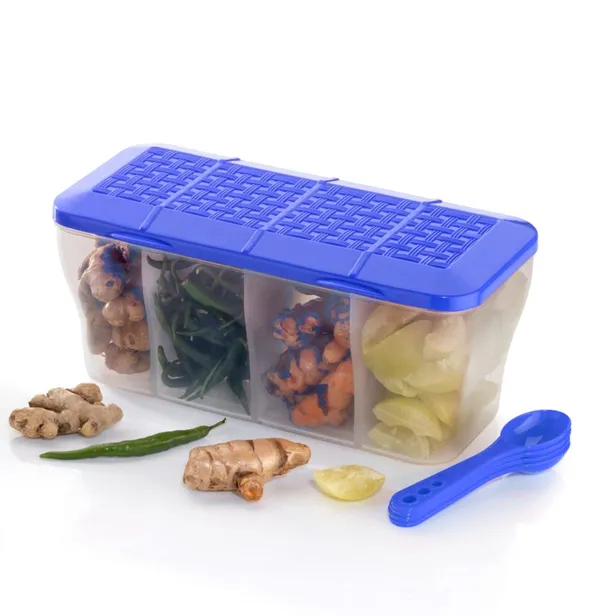 Royal_Blue_and_Transparent_Plastic_Kitchen_Storage_Container_With_3_Compartments_&_Measuring_Spoons