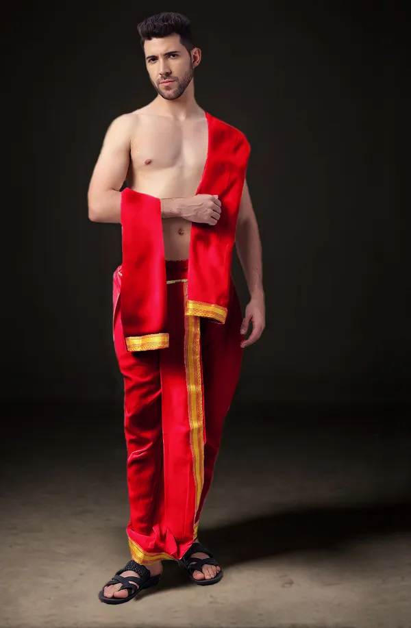 Men's_Ready-Made_Dhoti_with_Dupatta_Set_|_Traditional_Ethnic_Wear_for_Pooja,_Wedding,_Festival_|_Silk_Blend_Dhoti_Kurta_Style_Outfit_�_Royal_Colors_with_Golden_Border