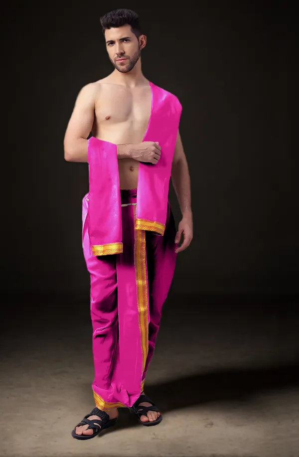 Men's_Ready-Made_Dhoti_with_Dupatta_Set_|_Traditional_Ethnic_Wear_for_Pooja,_Wedding,_Festival_|_Silk_Blend_Dhoti_Kurta_Style_Outfit_�_Royal_Colors_with_Golden_Border