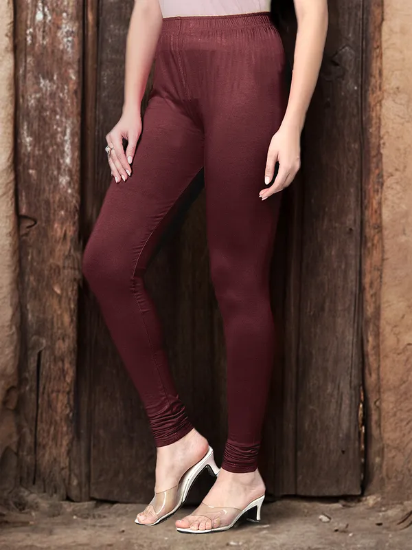 Maroon_Ankle_Length_Stylish_High-Waist_Leggings_For_Women