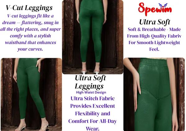 Bottle_Green_V-Cut_Ankle_Length_Stylish_High-Waist_Leggings_For_Women