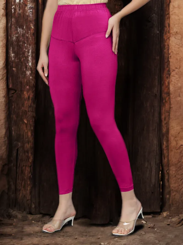 Pink_V-Cut_Ankle_Length_Stylish_High-Waist_Leggings_For_Women