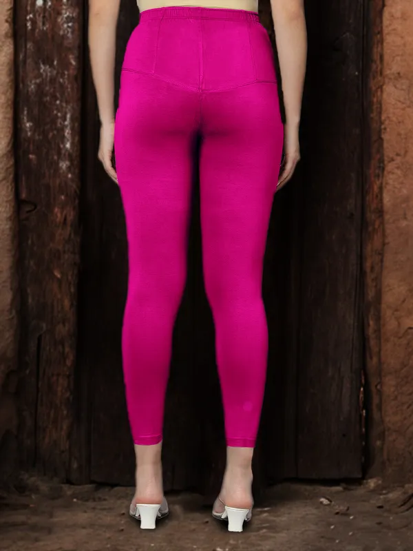 Pink_V-Cut_Ankle_Length_Stylish_High-Waist_Leggings_For_Women