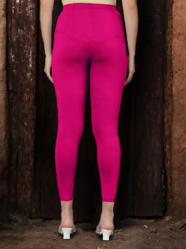 Dark_Pink_V-Cut_Ankle_Length_Stylish_High-Waist_Leggings_For_Women