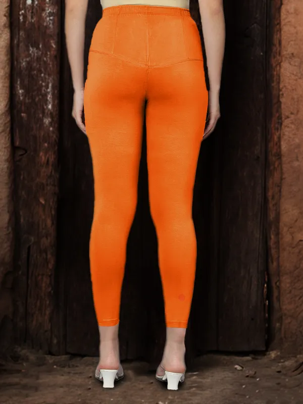 Orange_V-Cut_Ankle_Length_Stylish_High-Waist_Leggings_For_Women