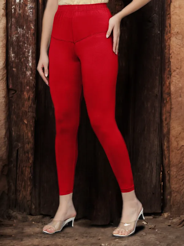 Red_V-Cut_Ankle_Length_Stylish_High-Waist_Leggings_For_Women