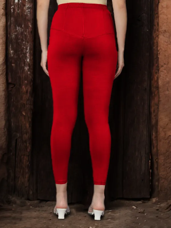 Red_V-Cut_Ankle_Length_Stylish_High-Waist_Leggings_For_Women