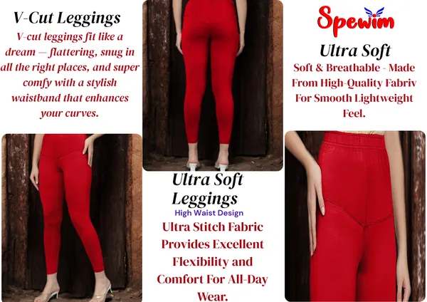 Red_V-Cut_Ankle_Length_Stylish_High-Waist_Leggings_For_Women