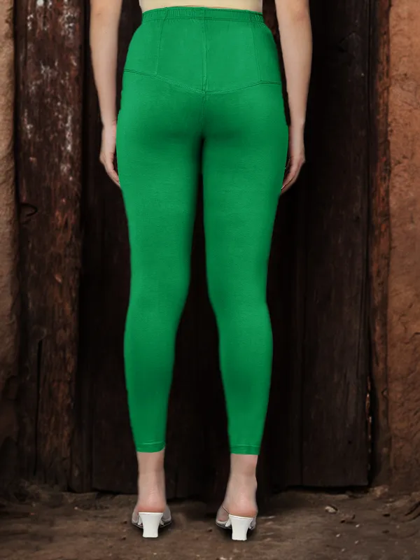 Green_V-Cut_Ankle_Length_Stylish_High-Waist_Leggings_For_Women