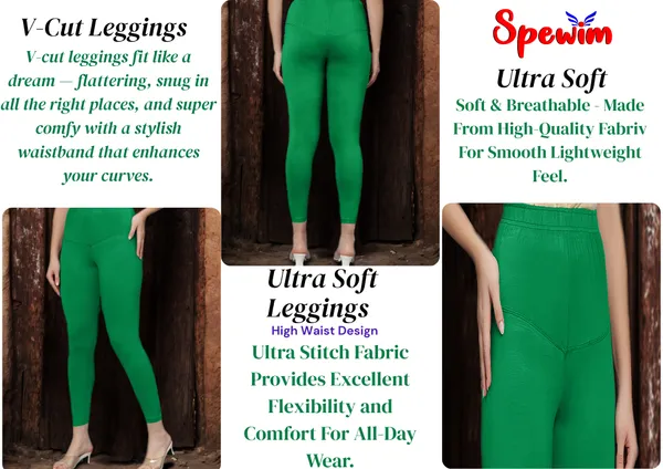 Green_V-Cut_Ankle_Length_Stylish_High-Waist_Leggings_For_Women