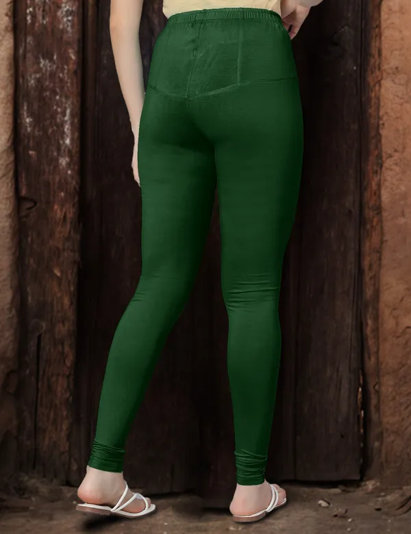 Bottle_Green_V-Cut_Full_Length_Stylish_High-Waist_Leggings_For_Women