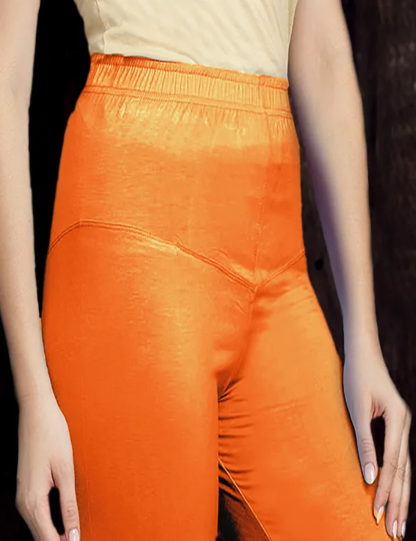 Orange_V-Cut_Full_Length_Stylish_High-Waist_Leggings_For_Women