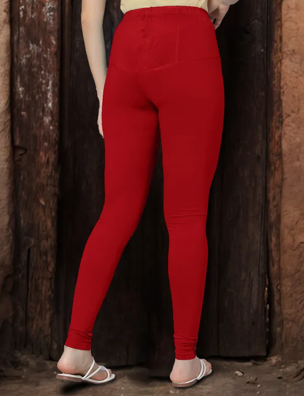 Red_V-Cut_Full_Length_Stylish_High-Waist_Leggings_For_Women