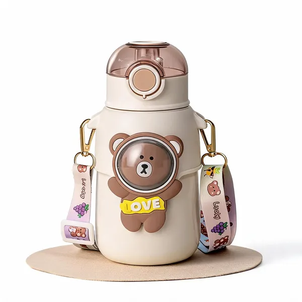 White_Bear_Print_Stainless_Steel_550Ml_Insulated_Water_Bottle_For_Kids