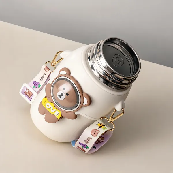 White_Bear_Print_Stainless_Steel_550Ml_Insulated_Water_Bottle_For_Kids