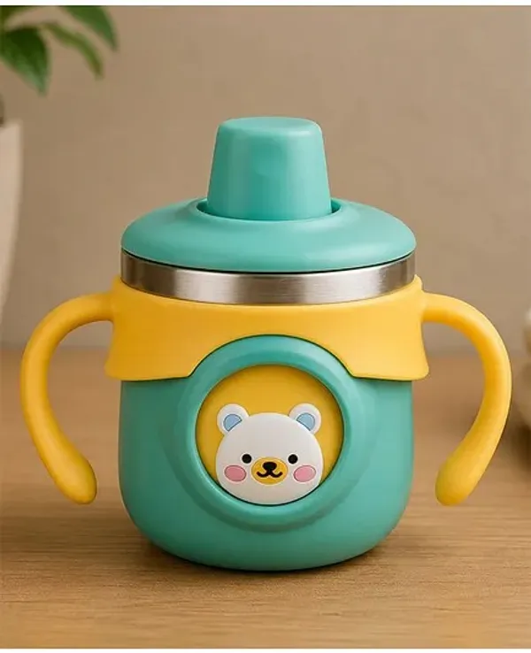 Yellow_Bear_Print_Stainless_Steel_260Ml_Handled_Feeding_Cup_For_Babies