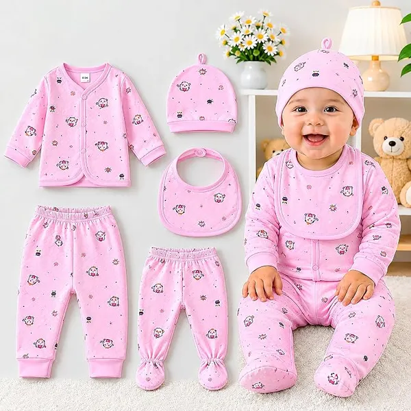 Pink_Printed_5-Piece_Winter_Suit_Set_For_Infants