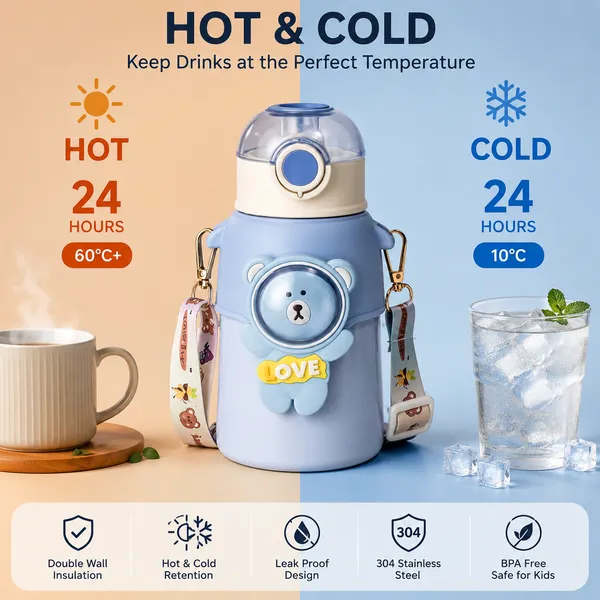 Blue_Bear_Print_Stainless_Steel_550Ml_Water_Bottle_With_Shoulder_Strap_For_Kids