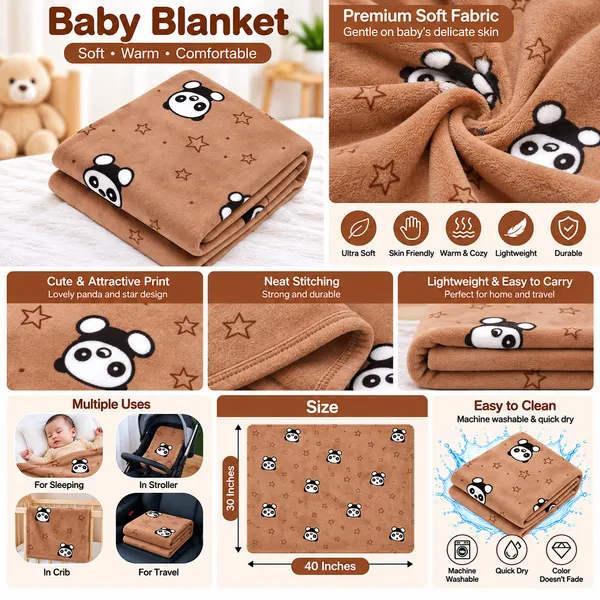 Brown_Panda_Star_Print_Soft_Baby_Blanket_For_Babies