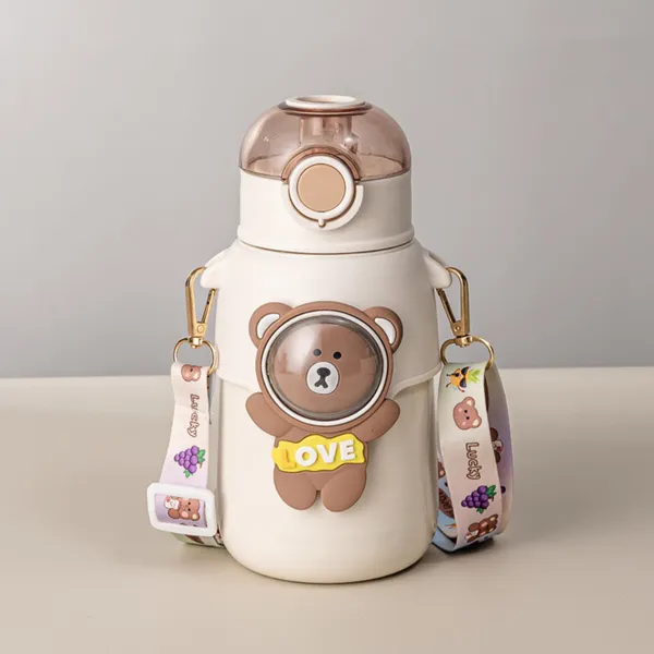 White_Bear_Print_Stainless_Steel_550Ml_Insulated_Water_Bottle_For_Kids