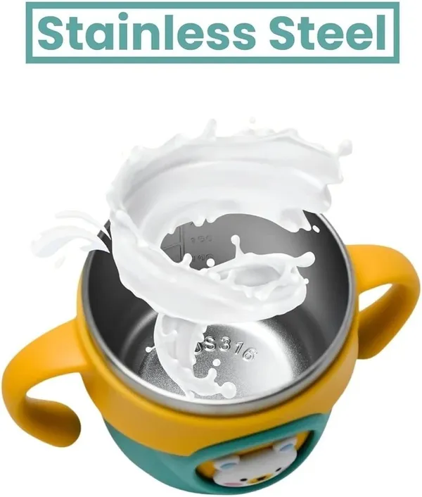 Yellow_Bear_Print_Stainless_Steel_260Ml_Handled_Feeding_Cup_For_Babies