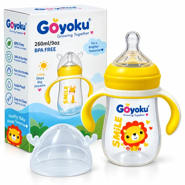 Yellow_Lion_Print_Bpa-Free_Silicone_260Ml_Handled_Feeding_Bottle