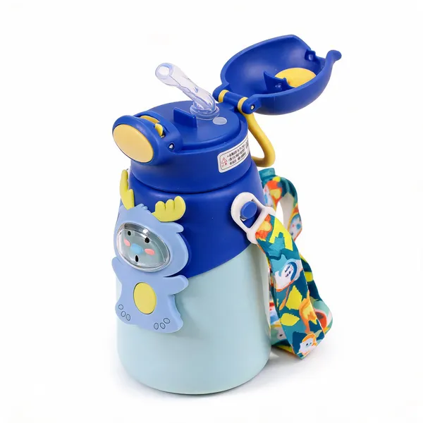 Blue_Cartoon_Print_Stainless_Steel_600Ml_Sipper_Bottle_For_Kids