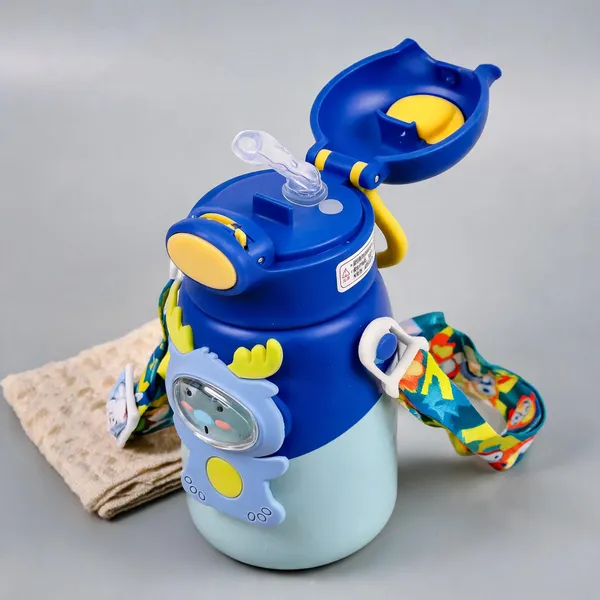 Blue_Cartoon_Print_Stainless_Steel_600Ml_Sipper_Bottle_For_Kids