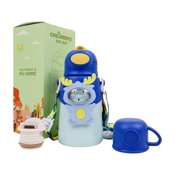 Blue_Cartoon_Print_Stainless_Steel_600Ml_Sipper_Bottle_For_Kids