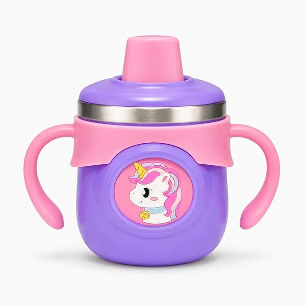 Purple_Unicorn_Print_Plastic_260Ml_Handled_Sippy_Cup_For_Babies