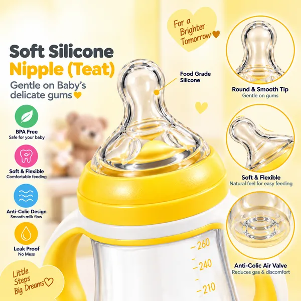 Yellow_Lion_Print_Bpa-Free_Silicone_260Ml_Handled_Feeding_Bottle
