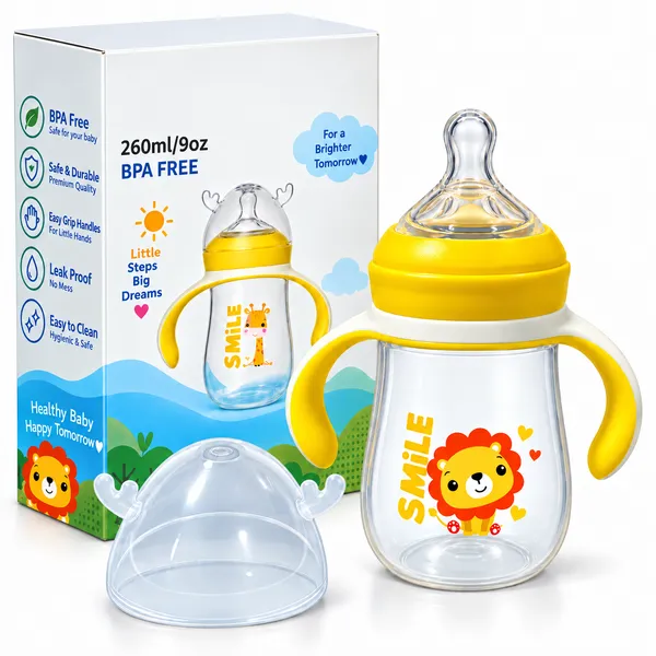 Yellow_Lion_Print_Bpa-Free_Silicone_260Ml_Handled_Feeding_Bottle
