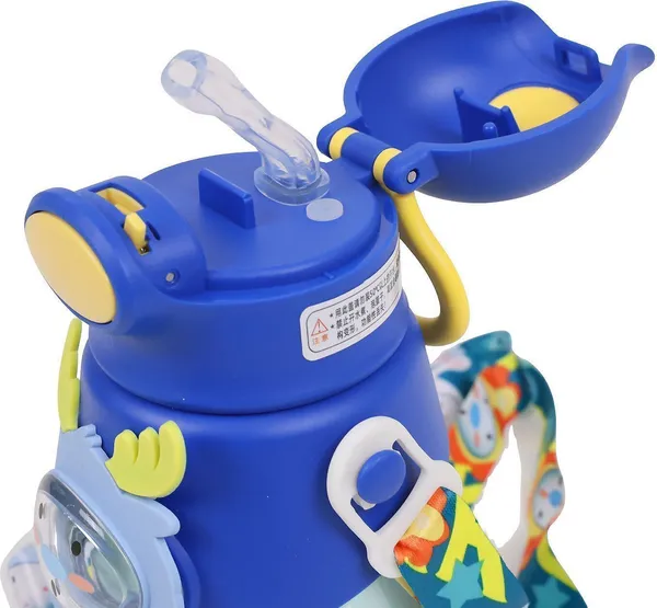 Blue_Cartoon_Print_Stainless_Steel_600Ml_Sipper_Bottle_For_Kids