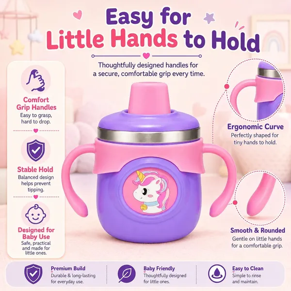 Purple_Unicorn_Print_Plastic_260Ml_Handled_Sippy_Cup_For_Babies