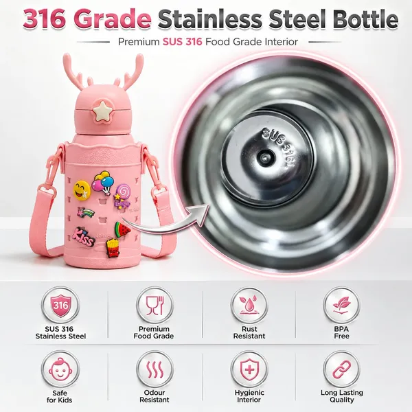 Pink_Textured_Stainless_Steel_600Ml_Flip-Top_Silicone_Straw_Bottle_For_Kids