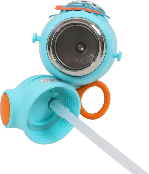 Turquoise_Dinosaur_Print_Stainless_Steel_600Ml_Straw_Water_Bottle_For_Kids