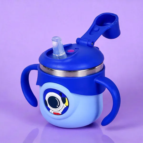 Blue_Astronaut_Print_Stainless_Steel_260Ml_Handled_Sippy_Cup_For_Babies