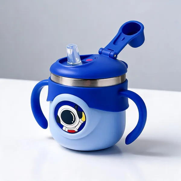 Blue_Astronaut_Print_Stainless_Steel_260Ml_Handled_Sippy_Cup_For_Babies