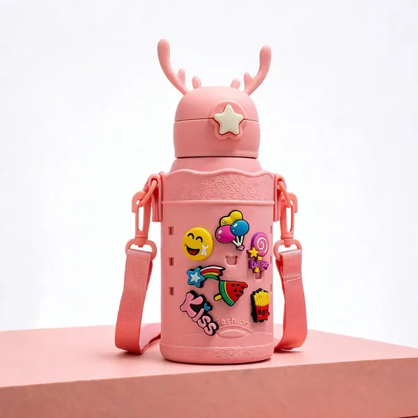 Pink_Stainless_Steel_Cartoon_Kids_Water_Bottle_With_Strap_600Ml