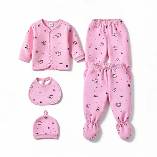 Pink_Printed_5-Piece_Winter_Suit_Set_For_Infants