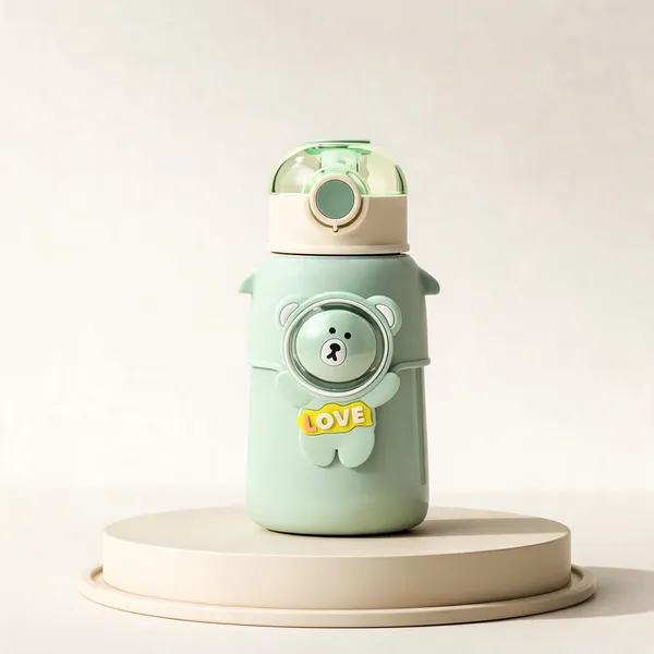 Pastel_Green_Stainless_Steel_Bear_Design_Kids_Sipper_550Ml