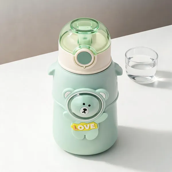 Pastel_Green_Stainless_Steel_Bear_Design_Kids_Sipper_550Ml