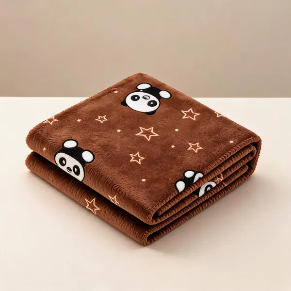 Brown_Plush_Panda_Star_Print_Baby_Blanket_For_Babies