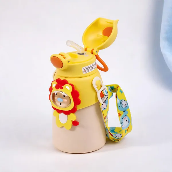 Yellow_Lion_Print_Stainless_Steel_600Ml_Sipper_Bottle_For_Kids