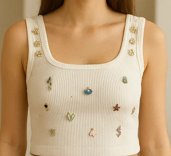 White_charm_embossed_tank_top