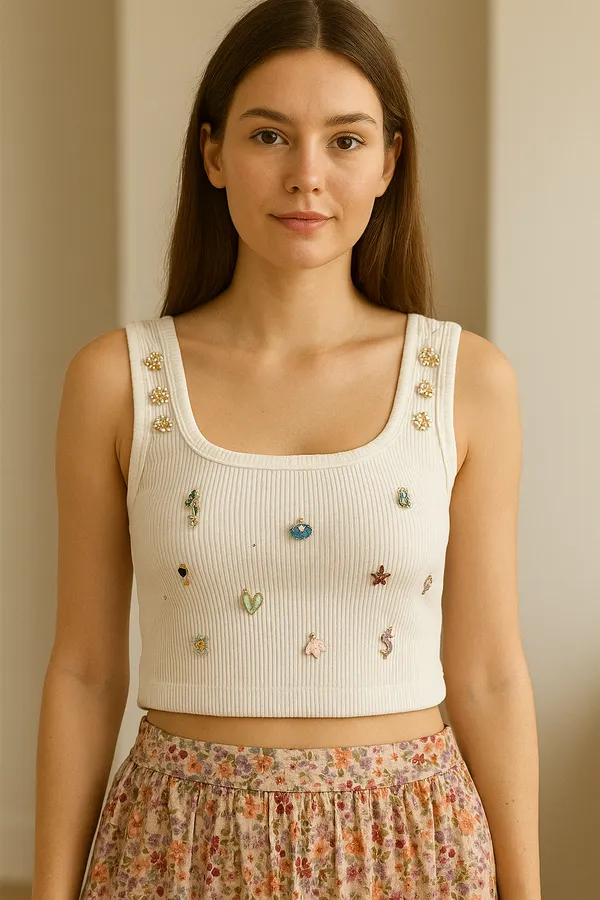 White_charm_embossed_tank_top