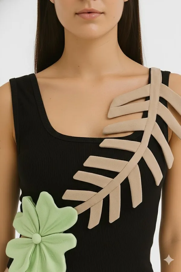 See_greenand_nude__embossed_flower_with_leaf_tank_top