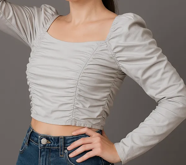Ice_Blue_Strechable_Fabric_Geathers_Crop_Top_For_Women